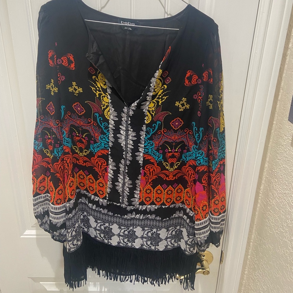 BEBE  shift dress with fringe